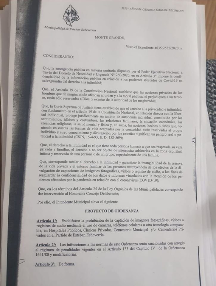 Echeverría: el Concejo Deliberante aprobó proyecto que prohíbe fotos en centros de salud y en cementerios