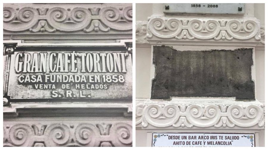 Robaron la placa fundacional de bronce del Café Tortoni