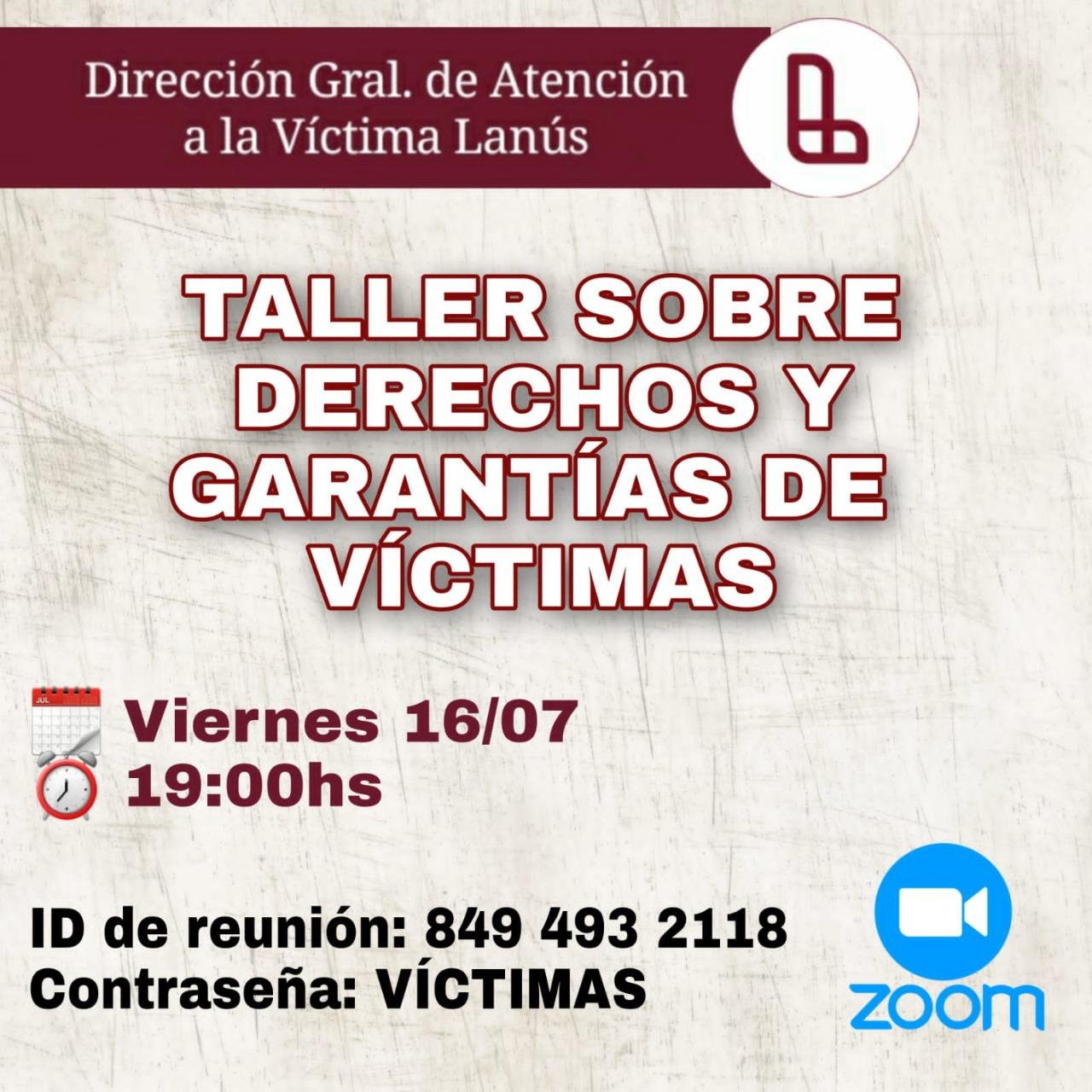 Taller virtual sobre derechos y garantías de víctimas en hechos delictivos
