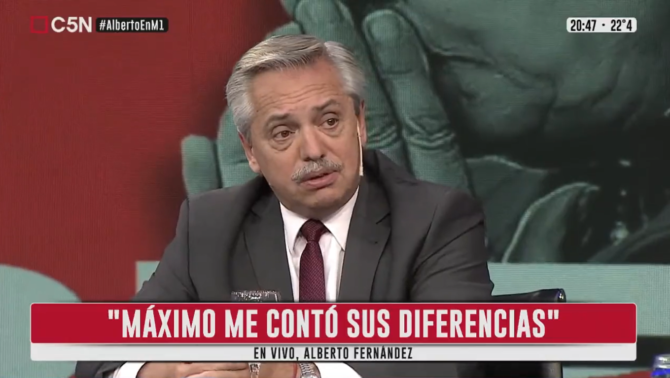 Alberto Fernández: «En ningún momento Máximo me habló de rupturas»