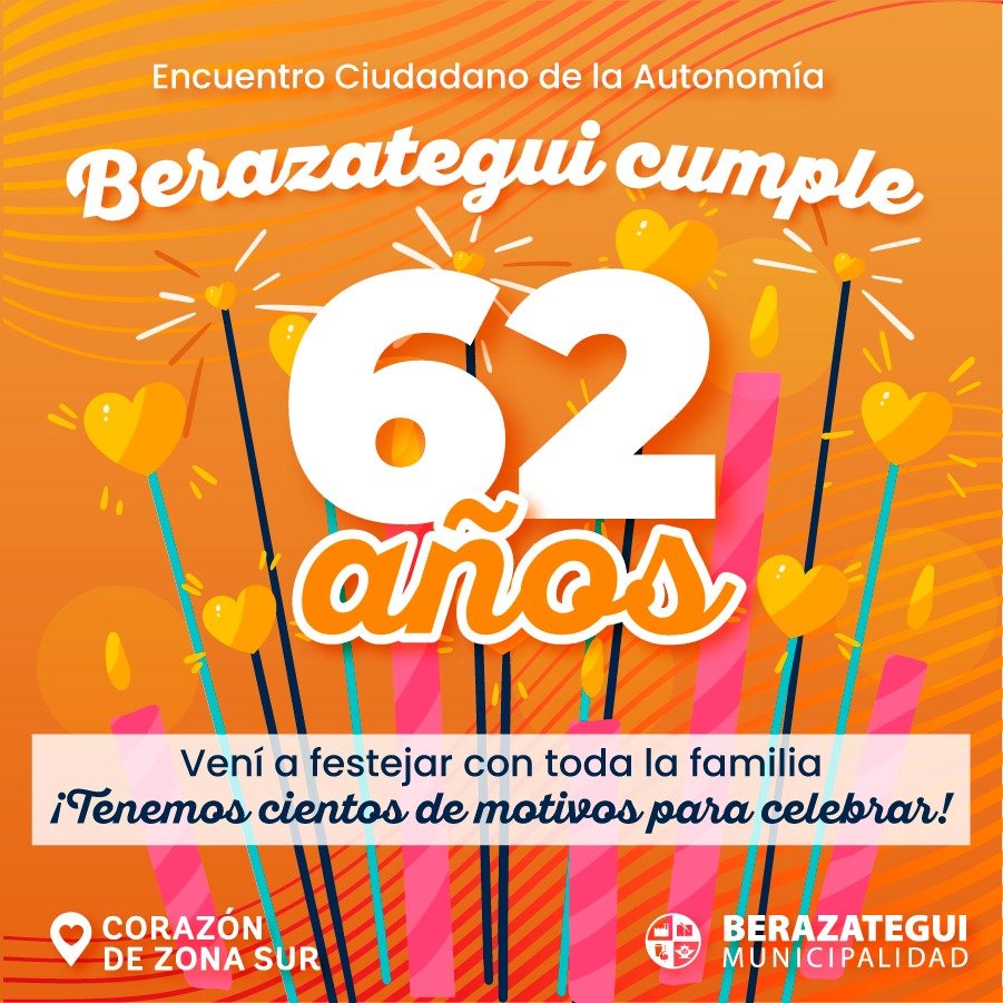El 4 de noviembre, en la Plaza San Martín: Berazategui festeja sus 62 años con una gran fiesta popular