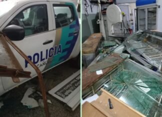 De no creer: en Cañuelas, patrullero descontrolado destrozó una carnicería ubicada frente a la comisaría