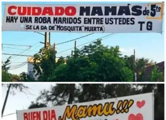 Carteles de alerta en Adrogué: «Cuidado mamás, hay una roba maridos»