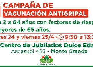 Monte Grande: operativos gratuitos de vacunación antigripal para personas con factores de riesgo y mayores de 65 años