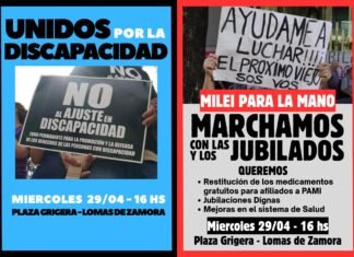 Lomas: Concentración en Plaza Grigera contra el ajuste en discapacidad y jubilaciones