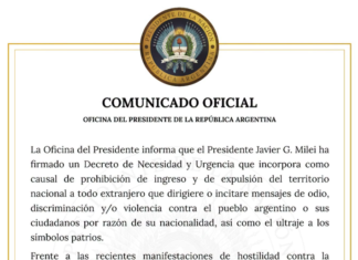 El Gobierno decretó la prohibición de ingreso y expulsión de extranjeros que inciten al odio contra los argentinos o ultrajen símbolos patrios